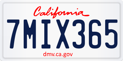 CA license plate 7MIX365