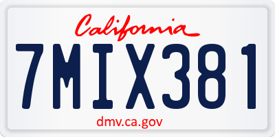 CA license plate 7MIX381