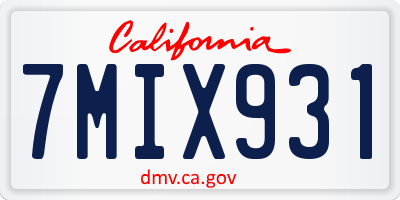CA license plate 7MIX931