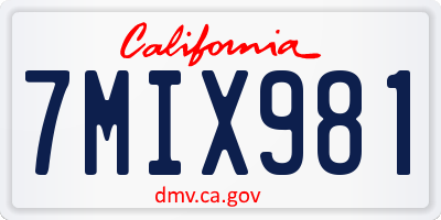 CA license plate 7MIX981