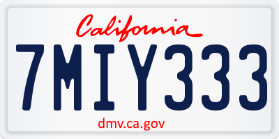 CA license plate 7MIY333