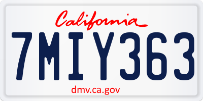 CA license plate 7MIY363