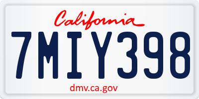 CA license plate 7MIY398