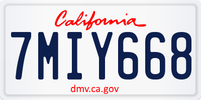 CA license plate 7MIY668