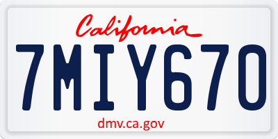 CA license plate 7MIY670