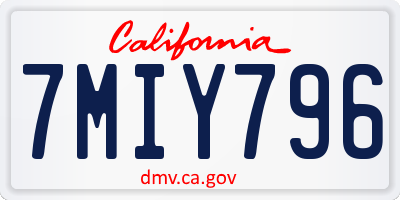 CA license plate 7MIY796