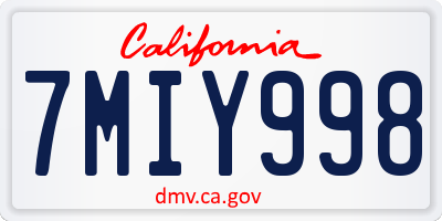CA license plate 7MIY998