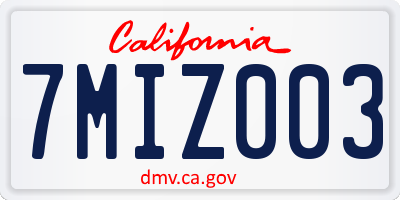 CA license plate 7MIZ003