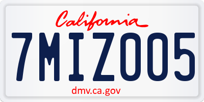 CA license plate 7MIZ005