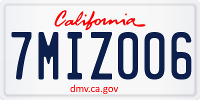 CA license plate 7MIZ006