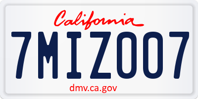 CA license plate 7MIZ007