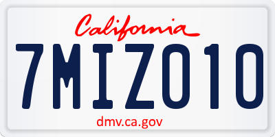 CA license plate 7MIZ010