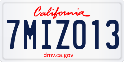 CA license plate 7MIZ013