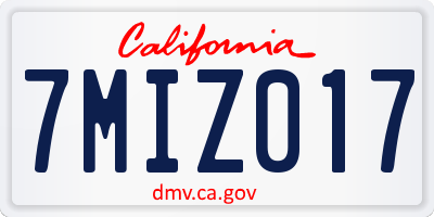 CA license plate 7MIZ017