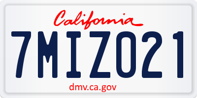 CA license plate 7MIZ021