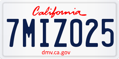 CA license plate 7MIZ025