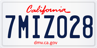 CA license plate 7MIZ028