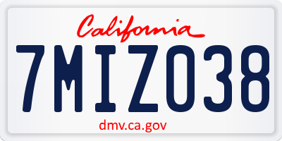 CA license plate 7MIZ038
