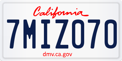 CA license plate 7MIZ070