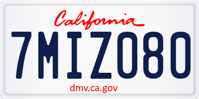 CA license plate 7MIZ080