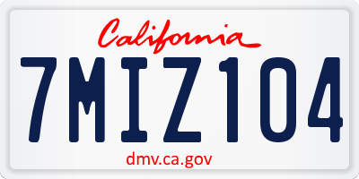 CA license plate 7MIZ104