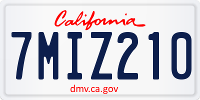 CA license plate 7MIZ210