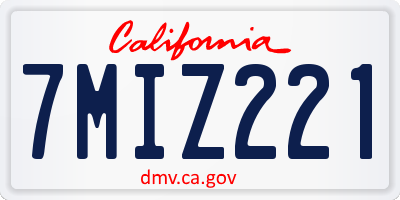 CA license plate 7MIZ221