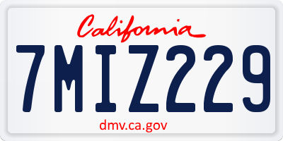 CA license plate 7MIZ229