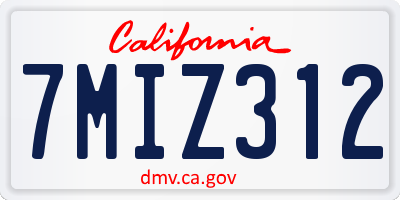 CA license plate 7MIZ312