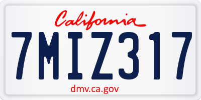 CA license plate 7MIZ317