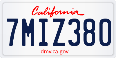 CA license plate 7MIZ380
