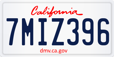 CA license plate 7MIZ396