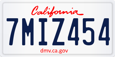 CA license plate 7MIZ454