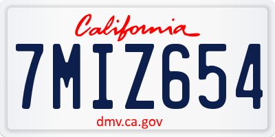 CA license plate 7MIZ654