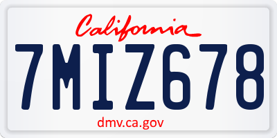 CA license plate 7MIZ678