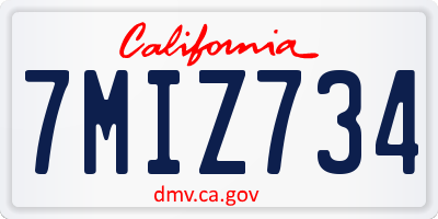 CA license plate 7MIZ734