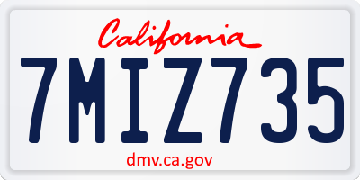 CA license plate 7MIZ735