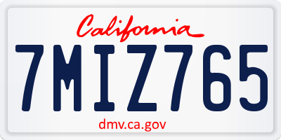 CA license plate 7MIZ765