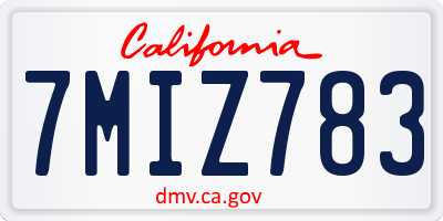 CA license plate 7MIZ783