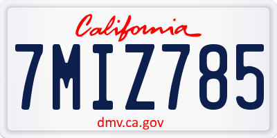 CA license plate 7MIZ785
