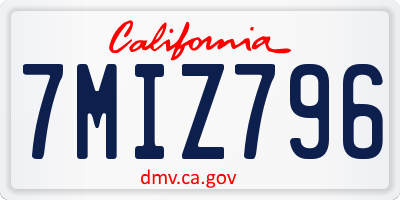 CA license plate 7MIZ796