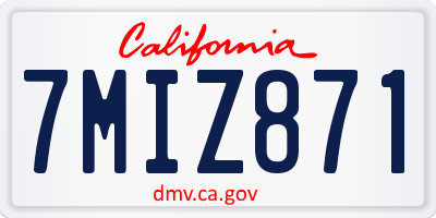 CA license plate 7MIZ871