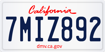 CA license plate 7MIZ892