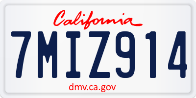 CA license plate 7MIZ914