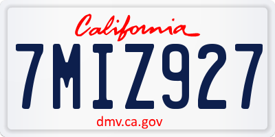 CA license plate 7MIZ927