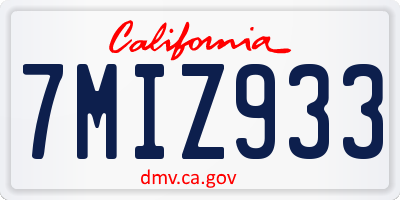 CA license plate 7MIZ933