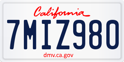 CA license plate 7MIZ980
