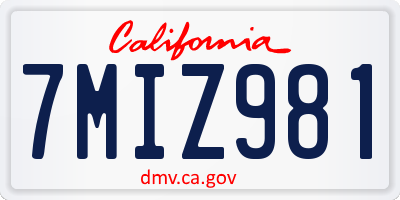 CA license plate 7MIZ981