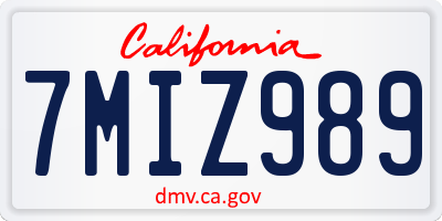 CA license plate 7MIZ989