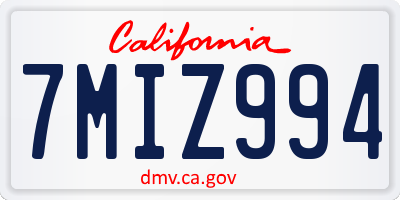 CA license plate 7MIZ994